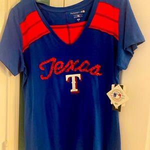 Texas Rangers Women’s Tee with Sequin Writing